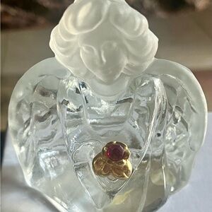 Fenton Elegant Guardian Angel with frosted head and January garnet birthstone